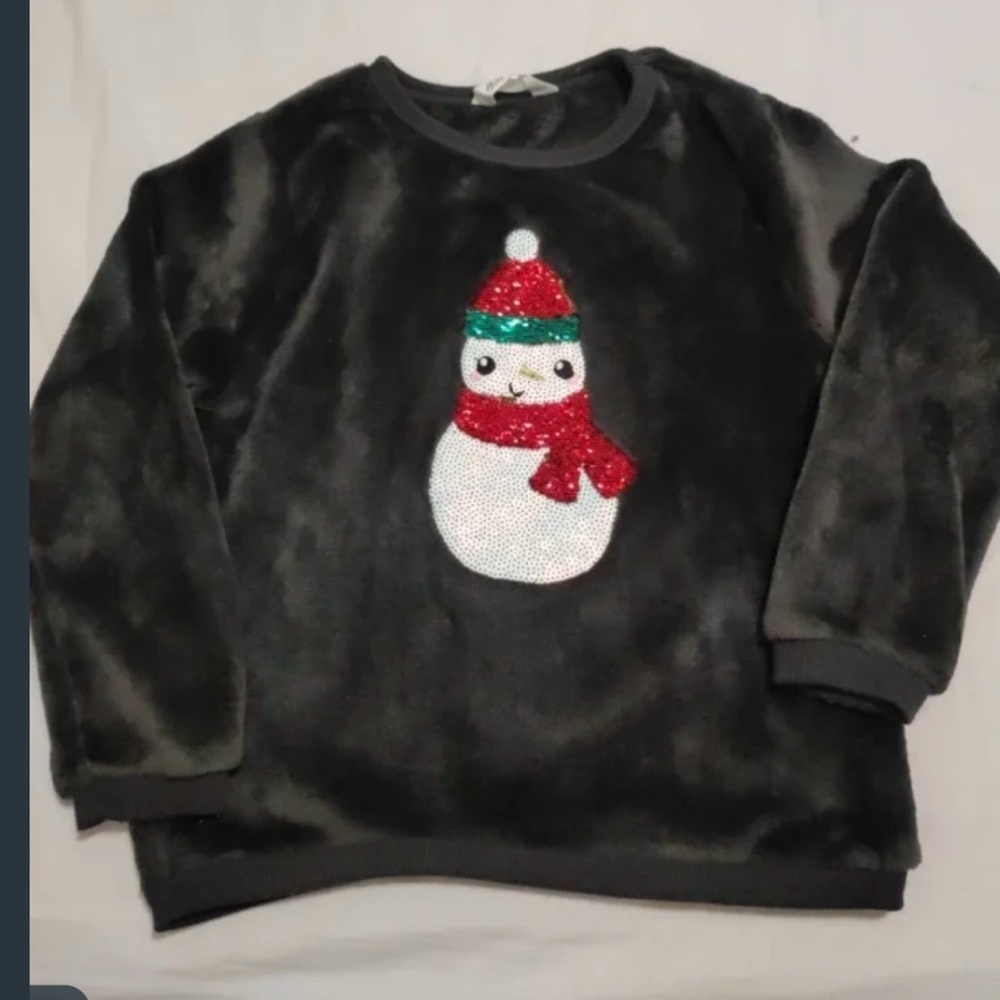 H&M Kids Plush Snowman Sequin Holiday Sweatshirt Black Size 8–10Y - Picture 2 of 6